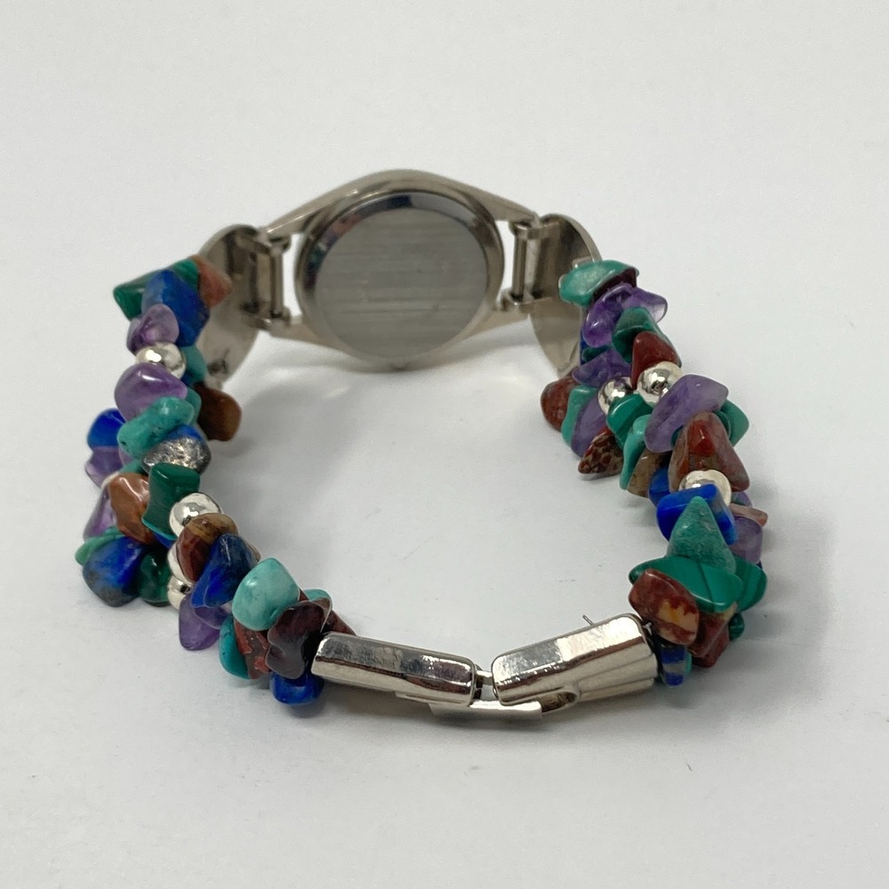 Oryx Watch Women Silver Tone Gemstone Band Amethyst Jasper 24mm New Batter 7.25" - Picture 12 of 16